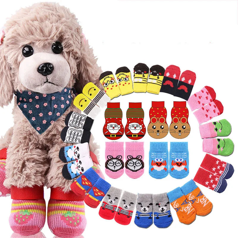 4pcs Warm Puppy Dog Socks – Cozy Comfort for Your Furry Friend