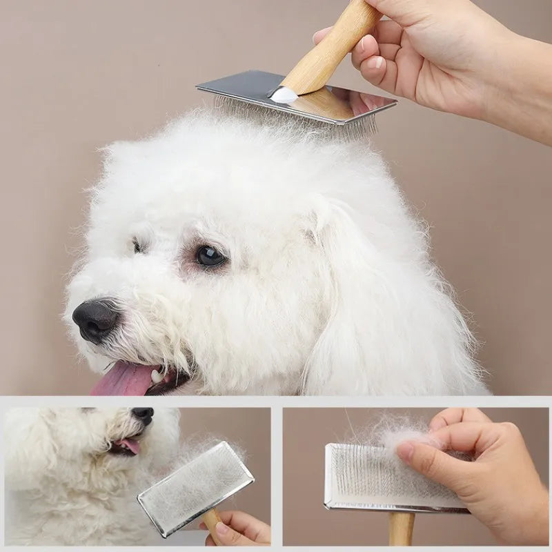 Solid Wood Dog Brush and Cat Hair Knot Remover