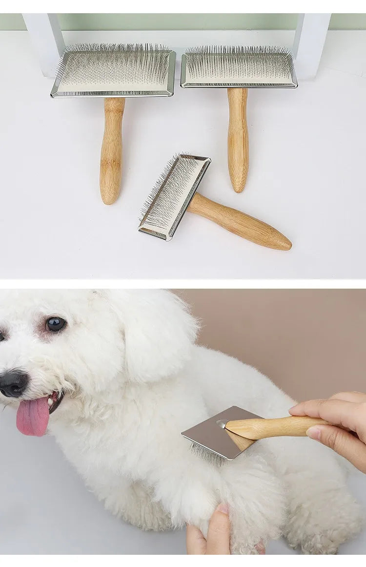 Solid Wood Dog Brush and Cat Hair Knot Remover