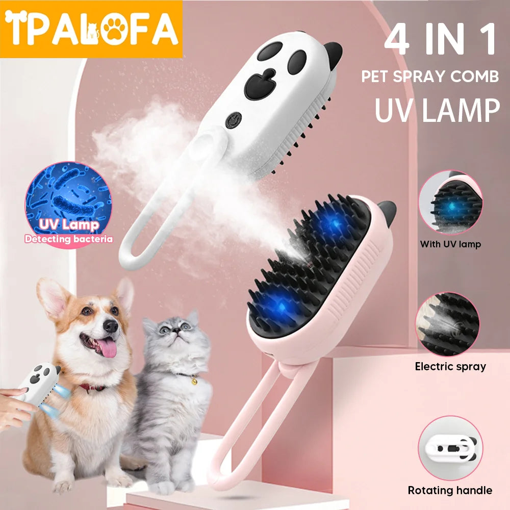 4-in-1 UV Steam Water Brush Dog Electric Spray Comb UV Lamp Sterilize Grooming Massage