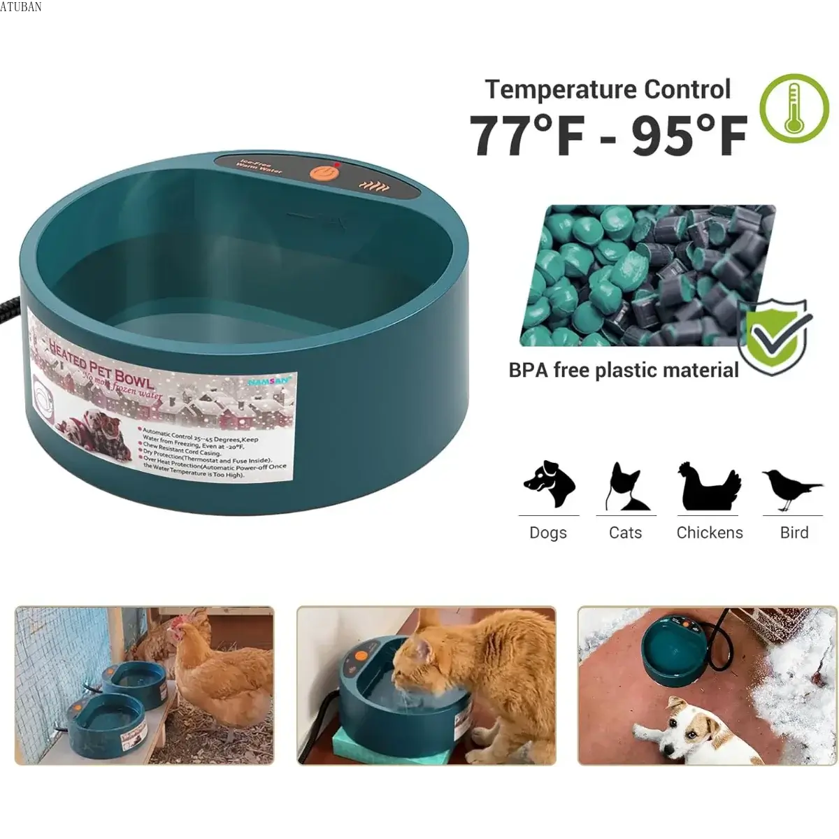 Heated Pet Bowl with Intelligent Temperature Control – 2.2L Capacity