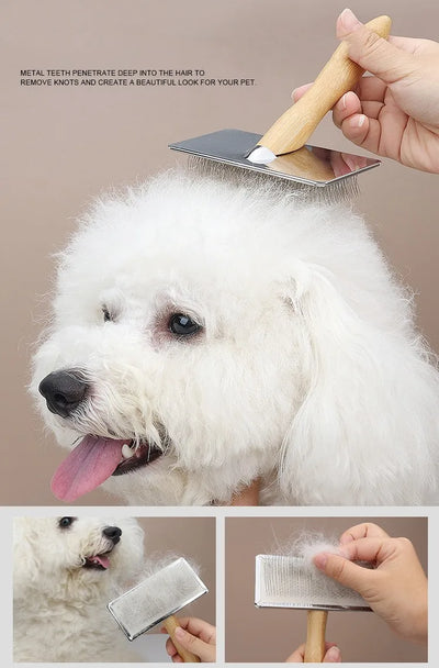 Solid Wood Dog Brush and Cat Hair Knot Remover