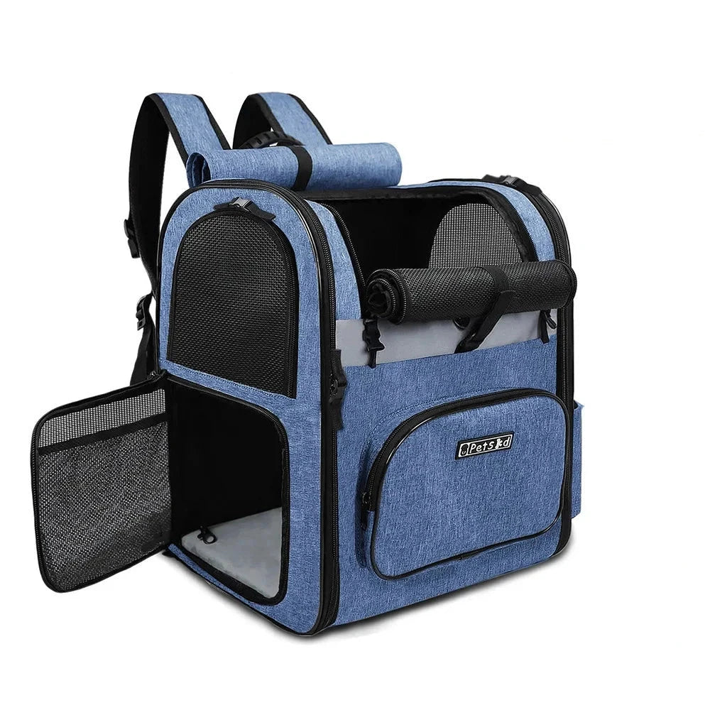 Breathable Foldable Dog Carrier with Double Doors - Stylish, Lightweight & Comfortable Travel Bag